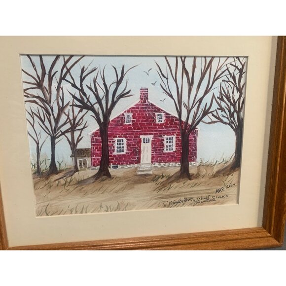 Framed Watercolor Painting Manor Brethren Church by Anna Ruth Enders - Picture 3 of 10